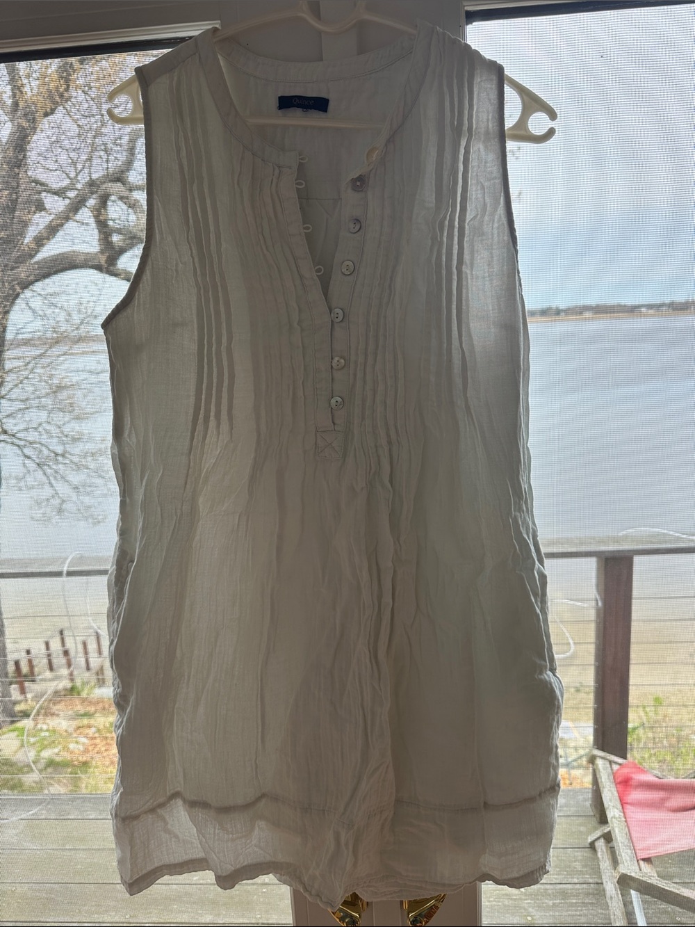 Quince white Button-Front smocked sundress. M